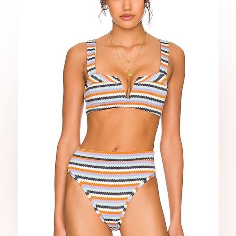 L*Space Multicolor Over the Moon Stripe Swimsuit Bikini SET NWOT Sz XS/S - Picture 2 of 6